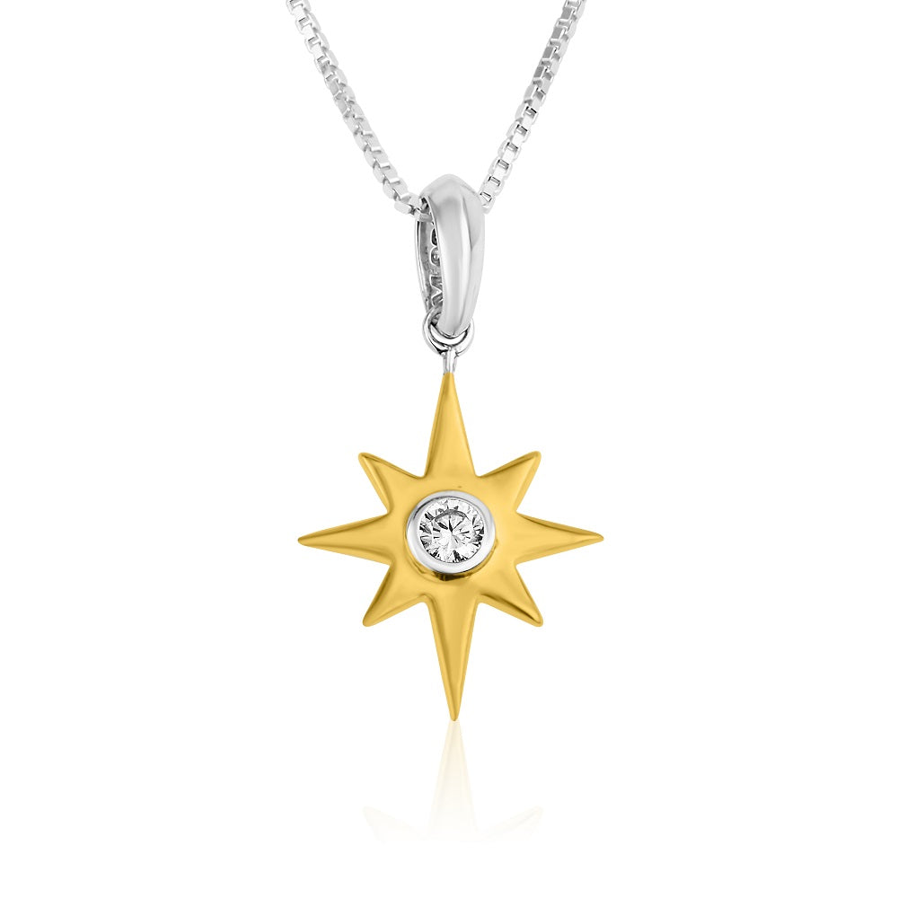 Star of Bethlehem pendant necklace in gold-plated 925 sterling silver with cubic zirconia by Marina Jewelry