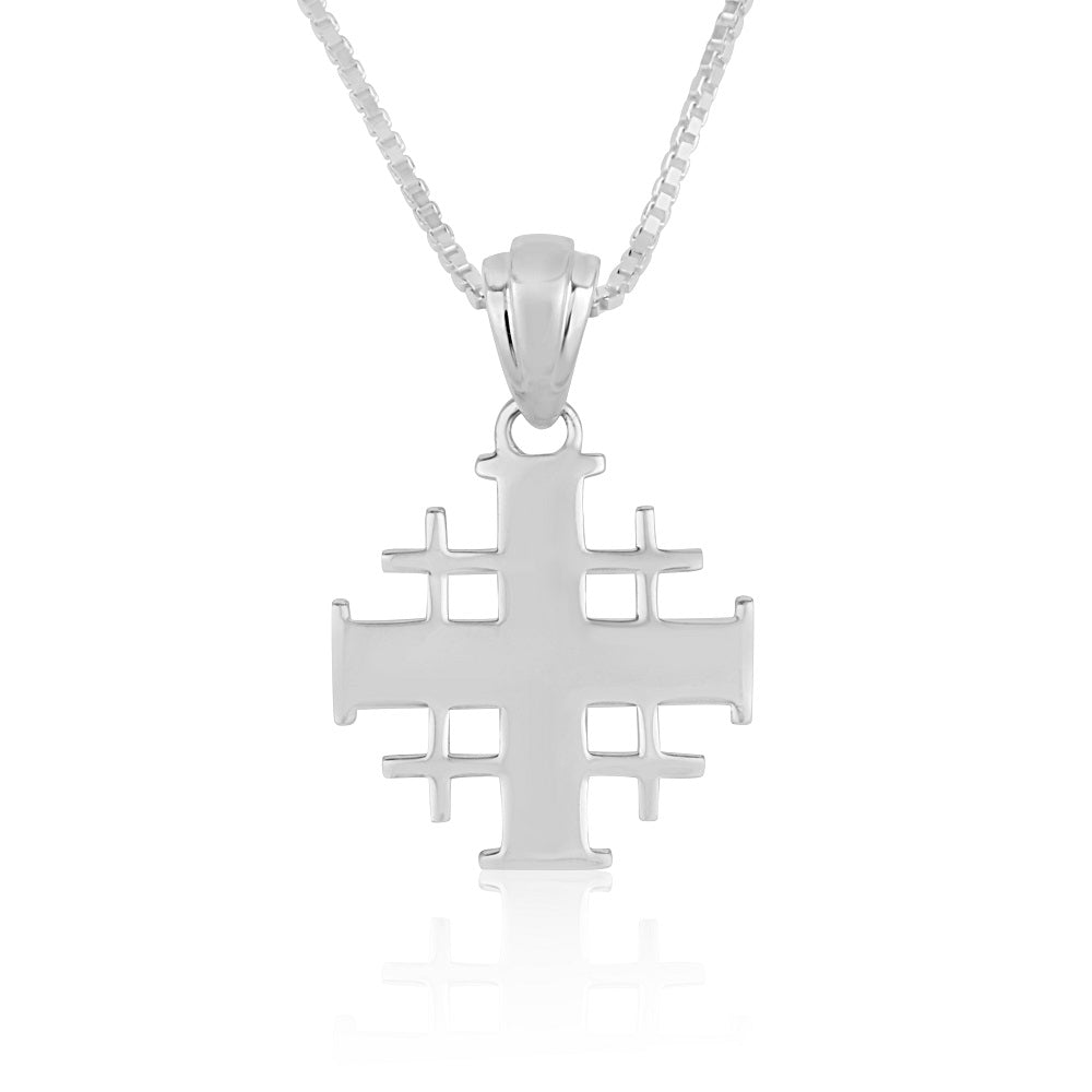 Jerusalem Cross pendant necklace, flat polished 925 sterling silver, by Marina Jewelry