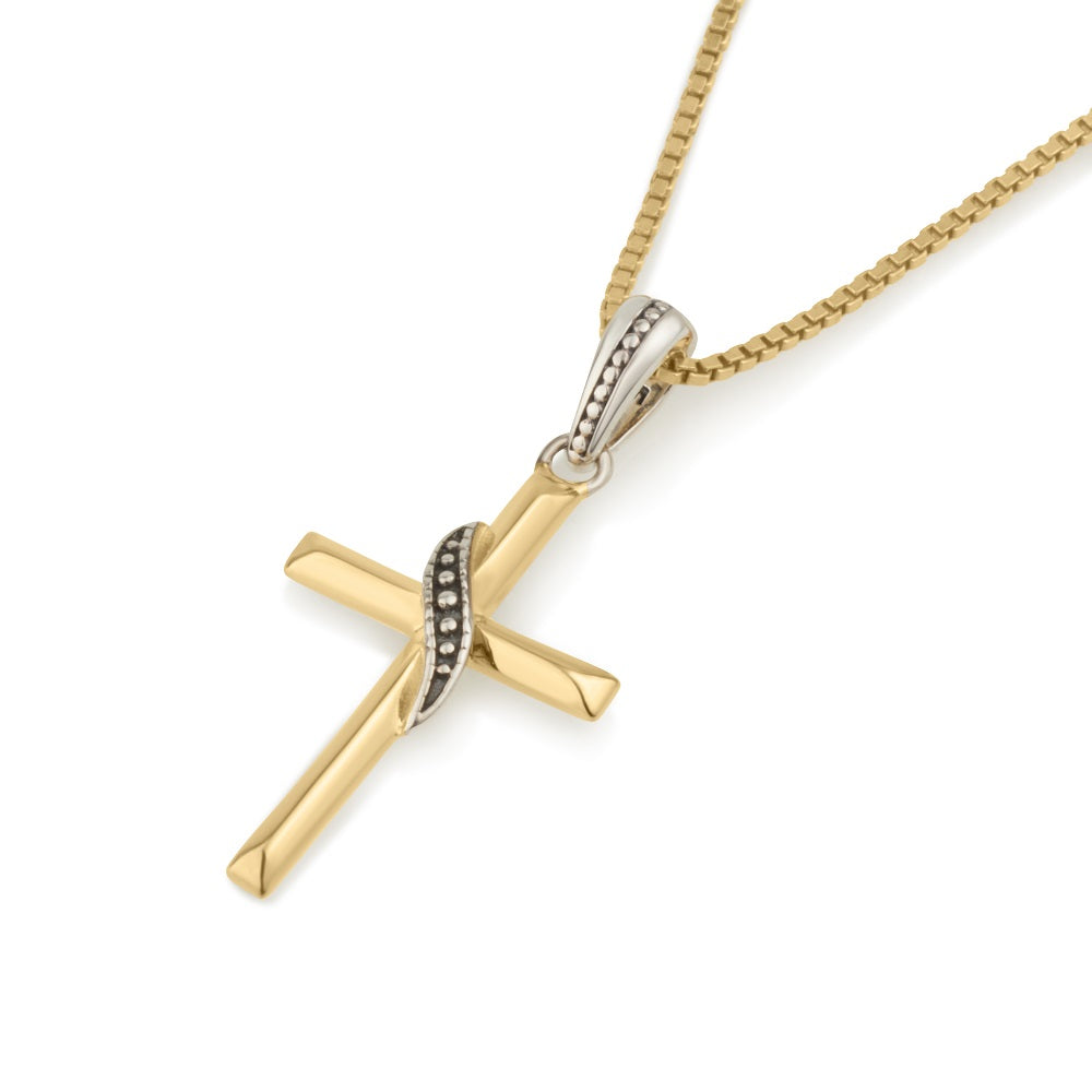Cross pendant necklace with gold and silver beaded sash by Marina Jewelry