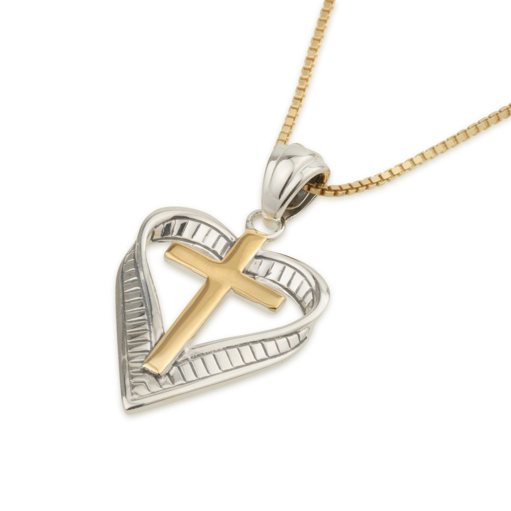 Heart and cross pendant necklace in gold and silver 925 sterling silver by Marina Jewelry