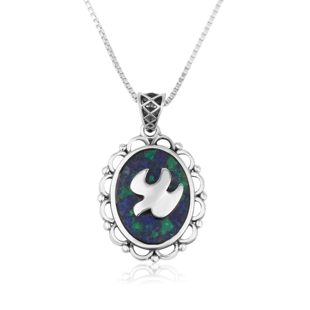 Eilat stone dove pendant necklace in 925 sterling silver by Marina Jewelry