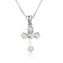 Cross with dove pendant necklace, white enamel tips, in 925 sterling silver by Marina Jewelry