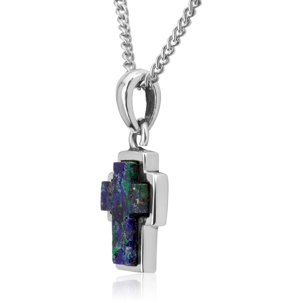 Eilat Stone Cross Pendant Necklace, Chunky Silver Bezel, 925 Sterling Silver – side view