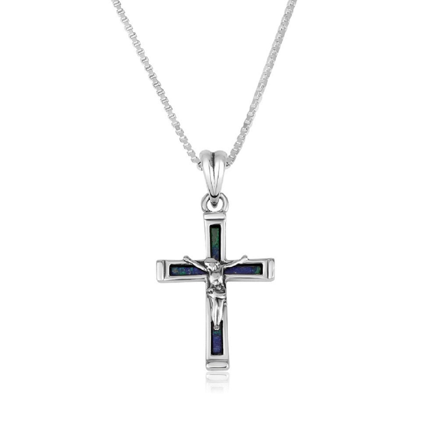 Eilat stone crucifix pendant necklace in 925 sterling silver by Marina Jewelry