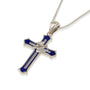 Blue enamel cross and dove pendant necklace in 925 sterling silver by Marina Jewelry