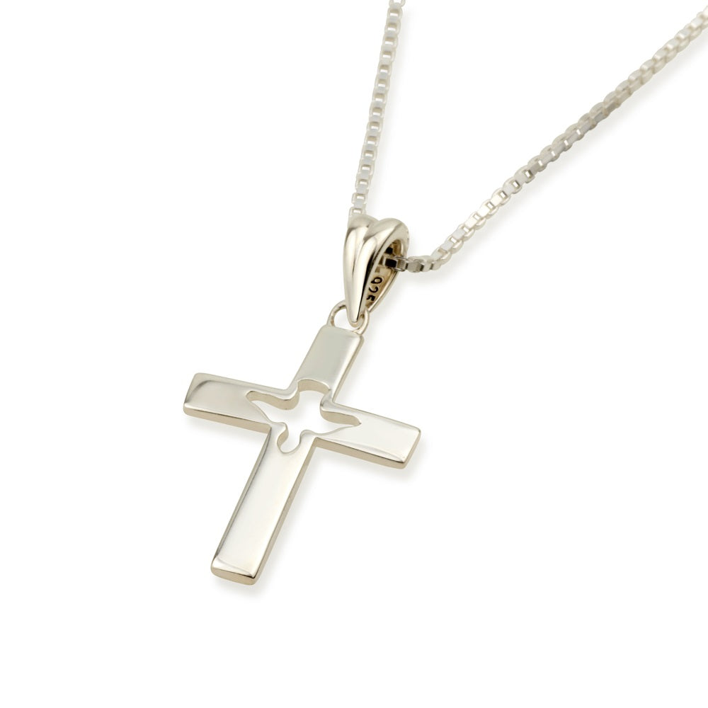 Open frame cross pendant necklace in 925 sterling silver by Marina Jewelry