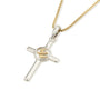 Cross and dove pendant necklace in 925 sterling silver with gold dove accent by Marina Jewelry