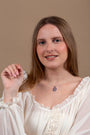 Miraculous Medal Pendant Necklace in 925 Sterling Silver, Large, Blue Enamel Border – shown worn