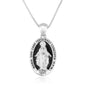 Miraculous Medal Pendant Necklace in 925 Sterling Silver, Black Enamel