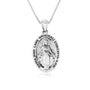 Miraculous Medal Pendant Necklace in Oxidized 925 Sterling Silver, Plain Oval