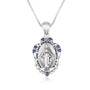 Miraculous Medal pendant necklace in oxidized 925 sterling silver with blue stone accents by Marina Jewelry