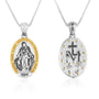 Miraculous Medal pendant necklace in 925 sterling silver with gold border accents by Marina Jewelry