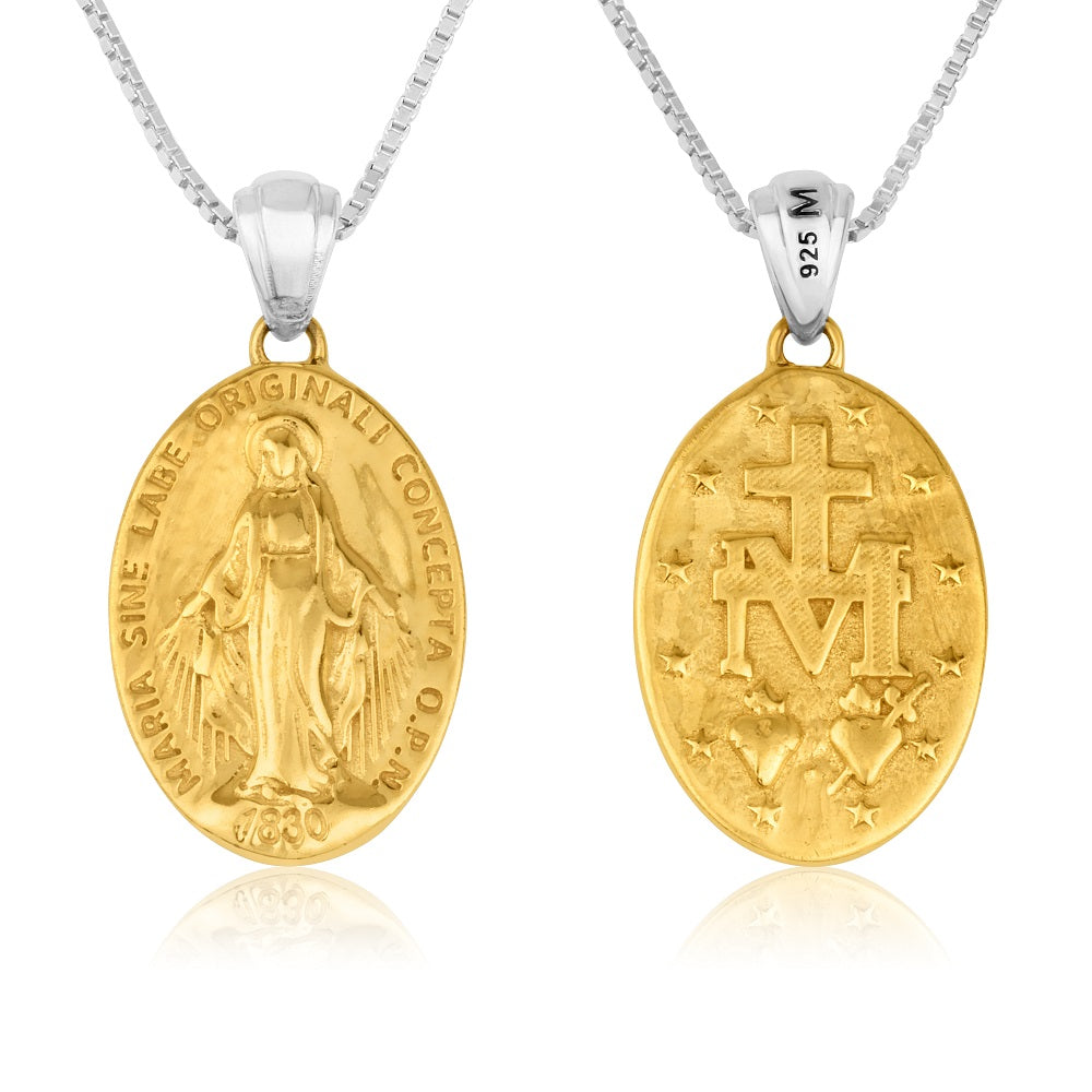 Miraculous Medal pendant necklace in gold-plated 925 sterling silver by Marina Jewelry