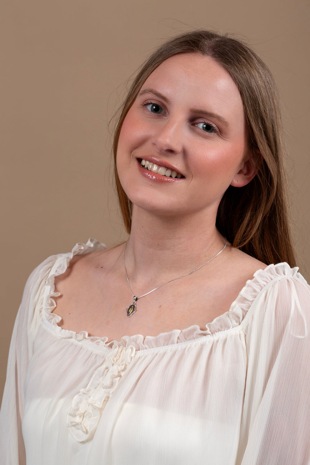 Miraculous Medal Pendant Necklace in Gold-Plated 925 Sterling Silver, Floral Frame – shown worn