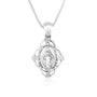 Miraculous Medal Pendant Necklace in 925 Sterling Silver, Floral Frame