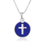 Mini blue enamel cross disc pendant necklace in 925 sterling silver by Marina Jewelry