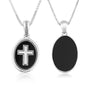 Onyx cross oval pendant necklace in 925 sterling silver by Marina Jewelry