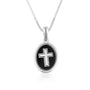 Onyx Cross Oval Pendant Necklace in 925 Sterling Silver