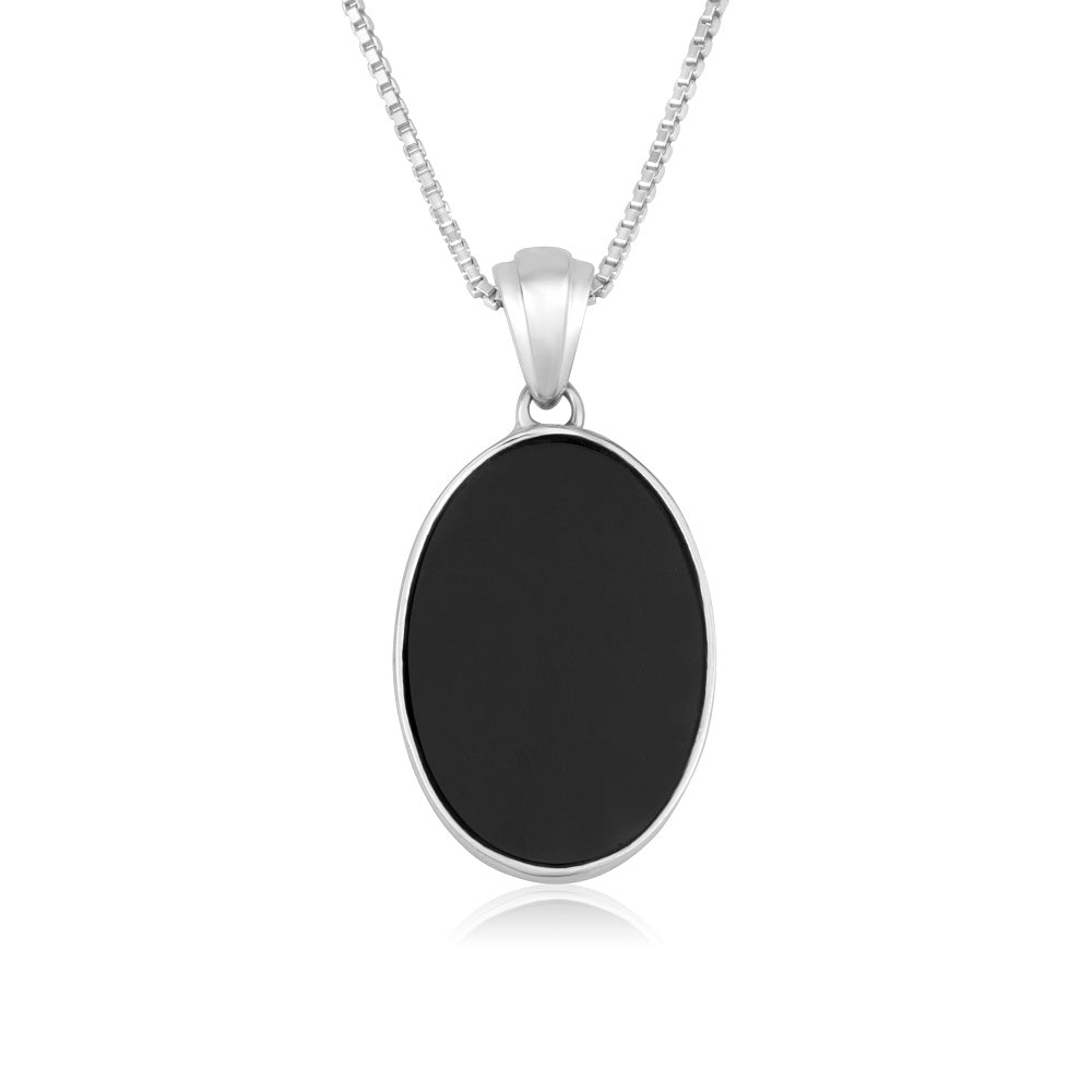 Onyx Cross Oval Pendant Necklace in 925 Sterling Silver – back view