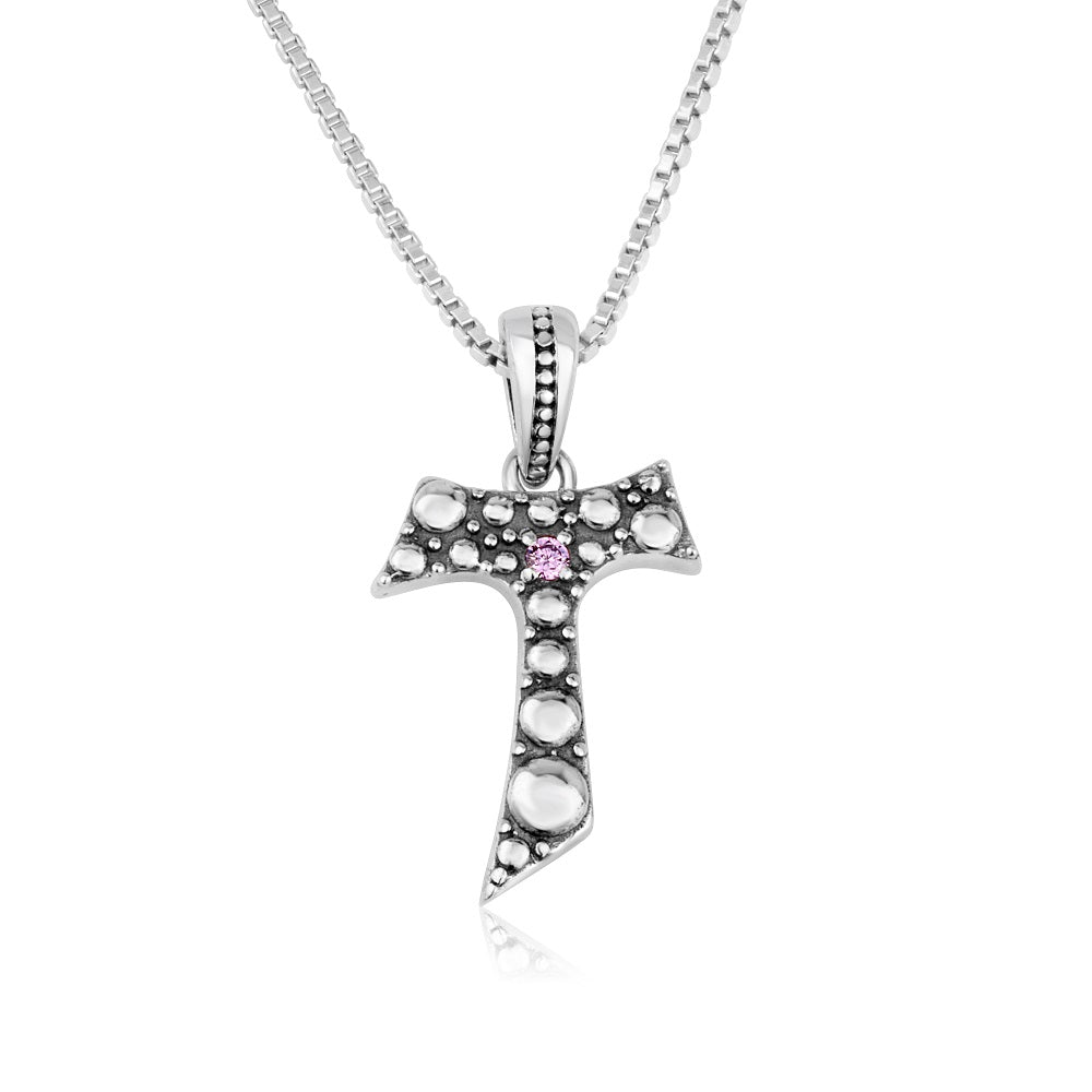 Tau cross pendant necklace with amethyst in 925 sterling silver by Marina Jewelry
