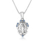 Miraculous Medal Pendant Necklace, Light Blue Stones, Oxidized 925 Sterling Silver