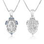Miraculous Medal pendant necklace in polished 925 sterling silver with blue stone accents by Marina Jewelry