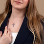 Saint Benedict Latin Cross Pendant Necklace in 925 Sterling Silver, Blue Enamel – shown worn