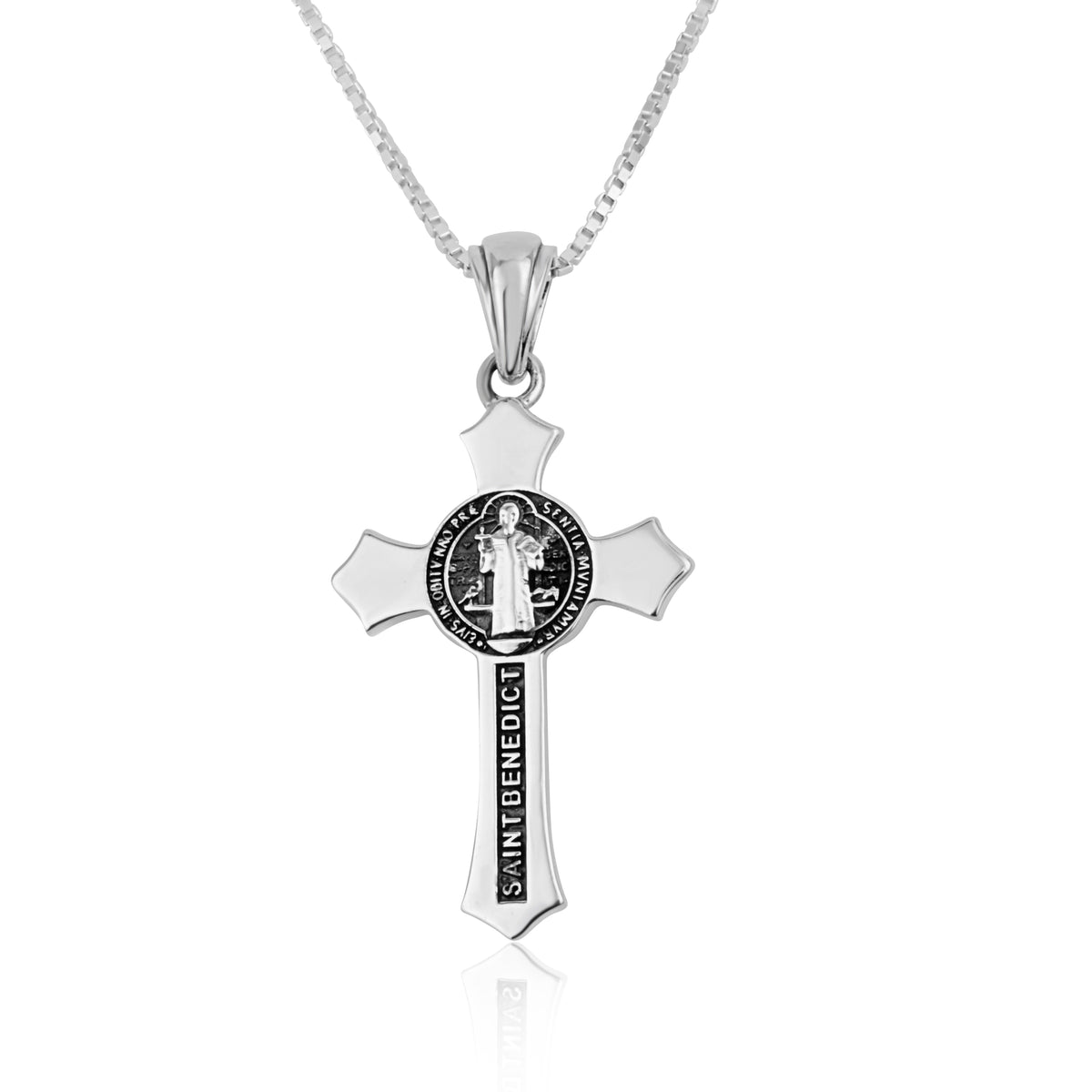 Two-Tone Saint Benedict Crucifix Pendant Necklace in Gold-Plated 925 Sterling Silver – back view