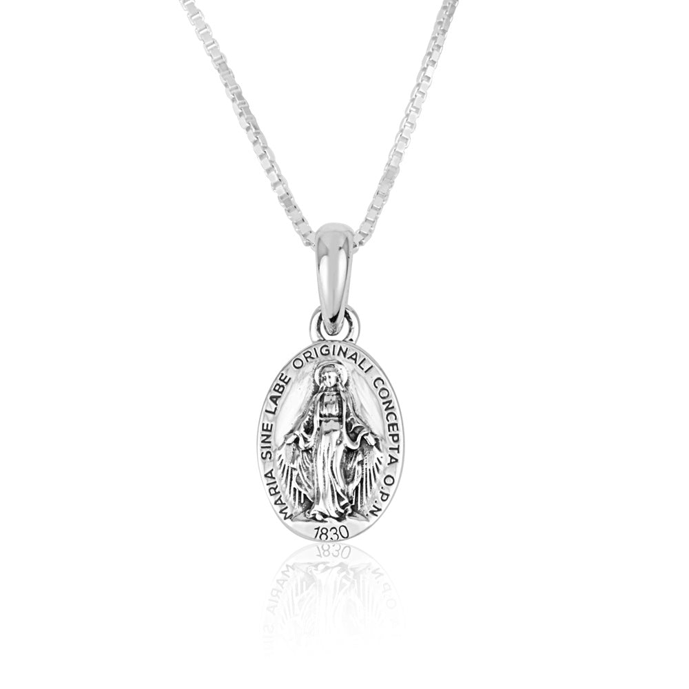 Miraculous Medal Pendant Necklace in 925 Sterling Silver