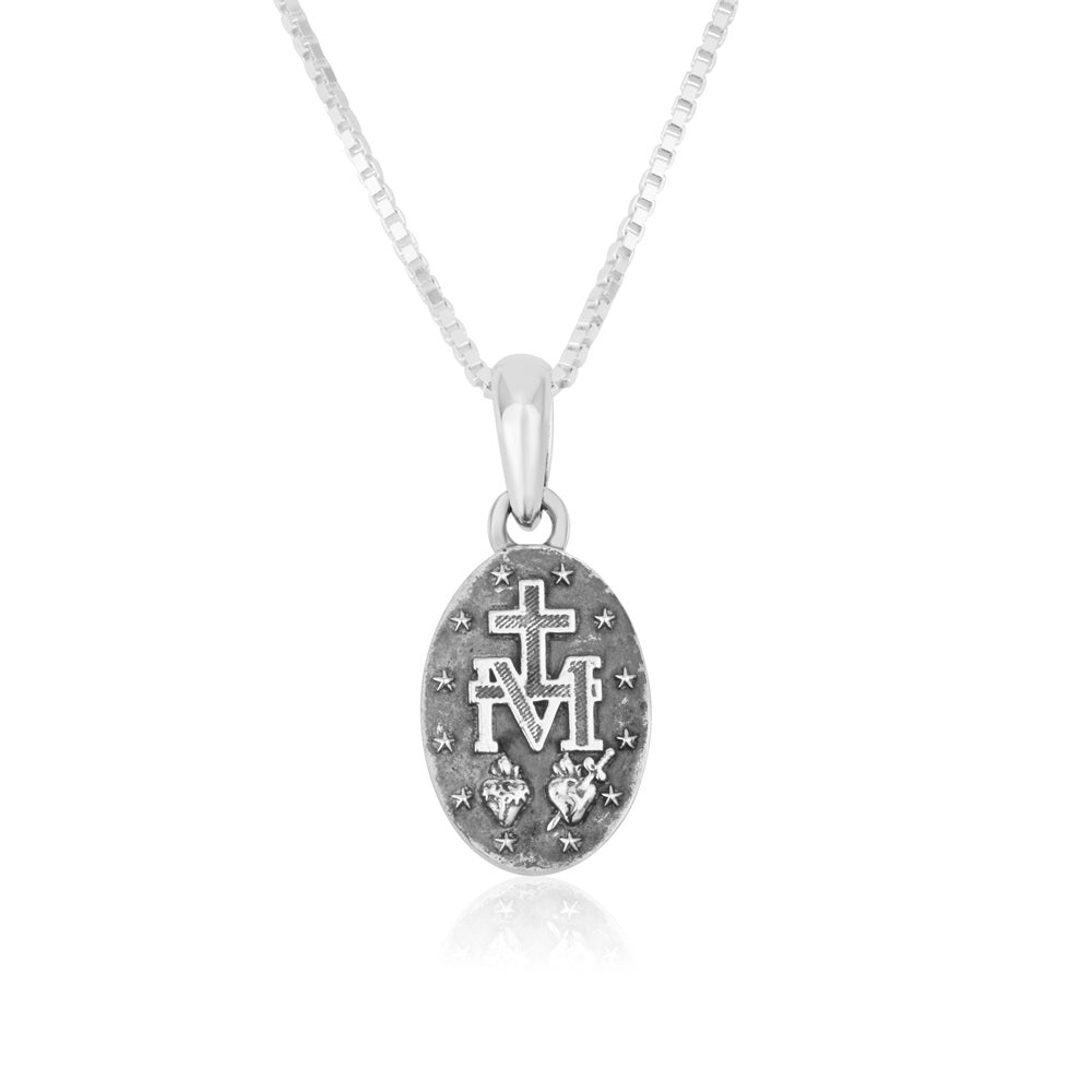 Miraculous Medal Pendant Necklace in 925 Sterling Silver – back view