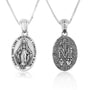 Miraculous Medal Pendant Necklace, Small Oval, Oxidized 925 Sterling Silver
