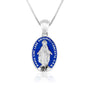 Miraculous Medal Pendant Necklace in 925 Sterling Silver with Blue Enamel