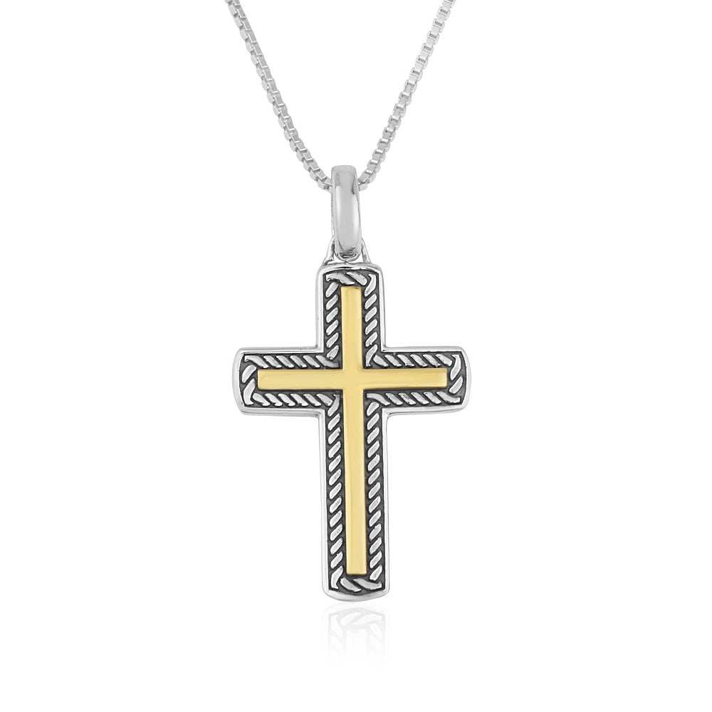 Rope cross pendant necklace in gold-plated 925 sterling silver by Marina Jewelry