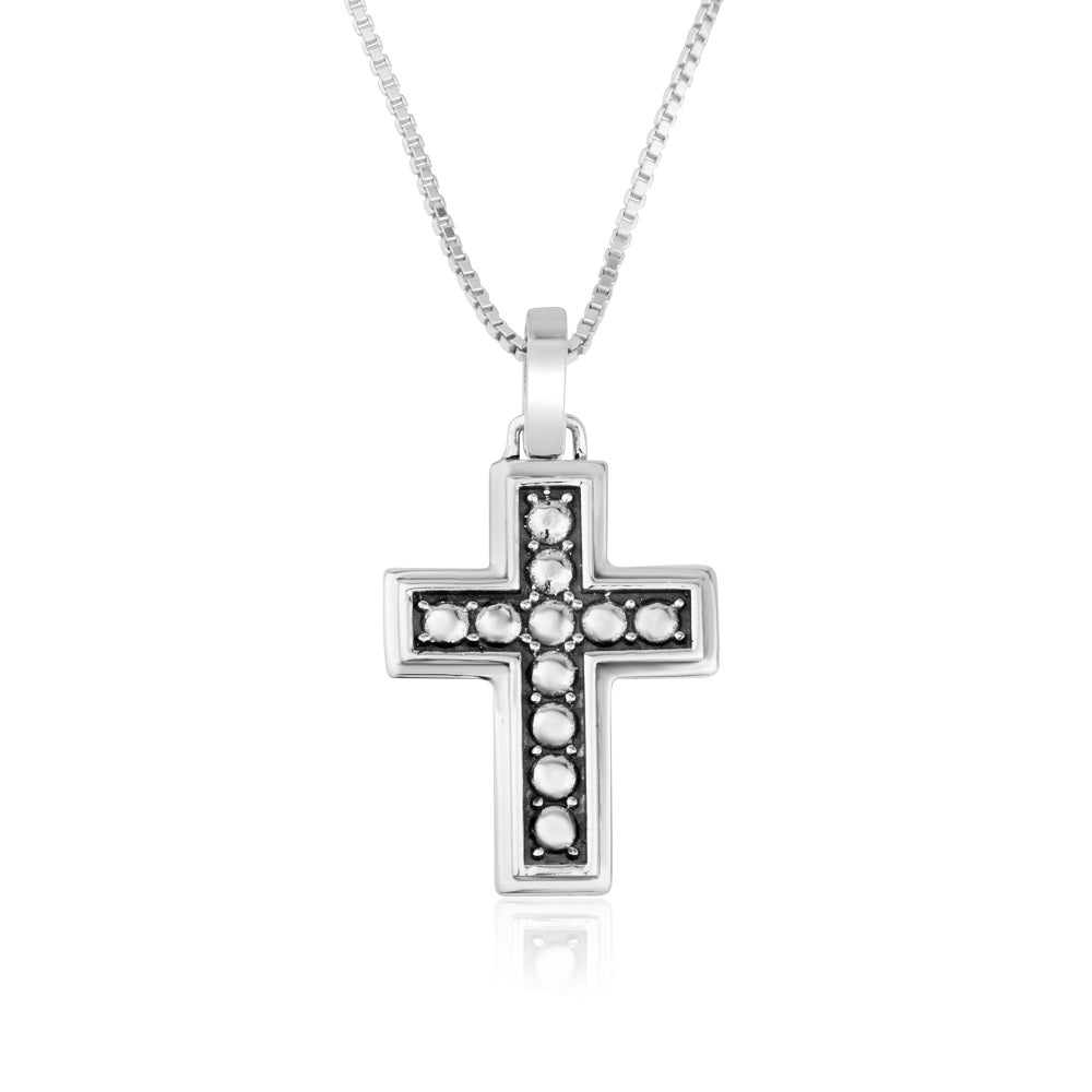 Bubble cross pendant necklace in oxidized 925 sterling silver by Marina Jewelry