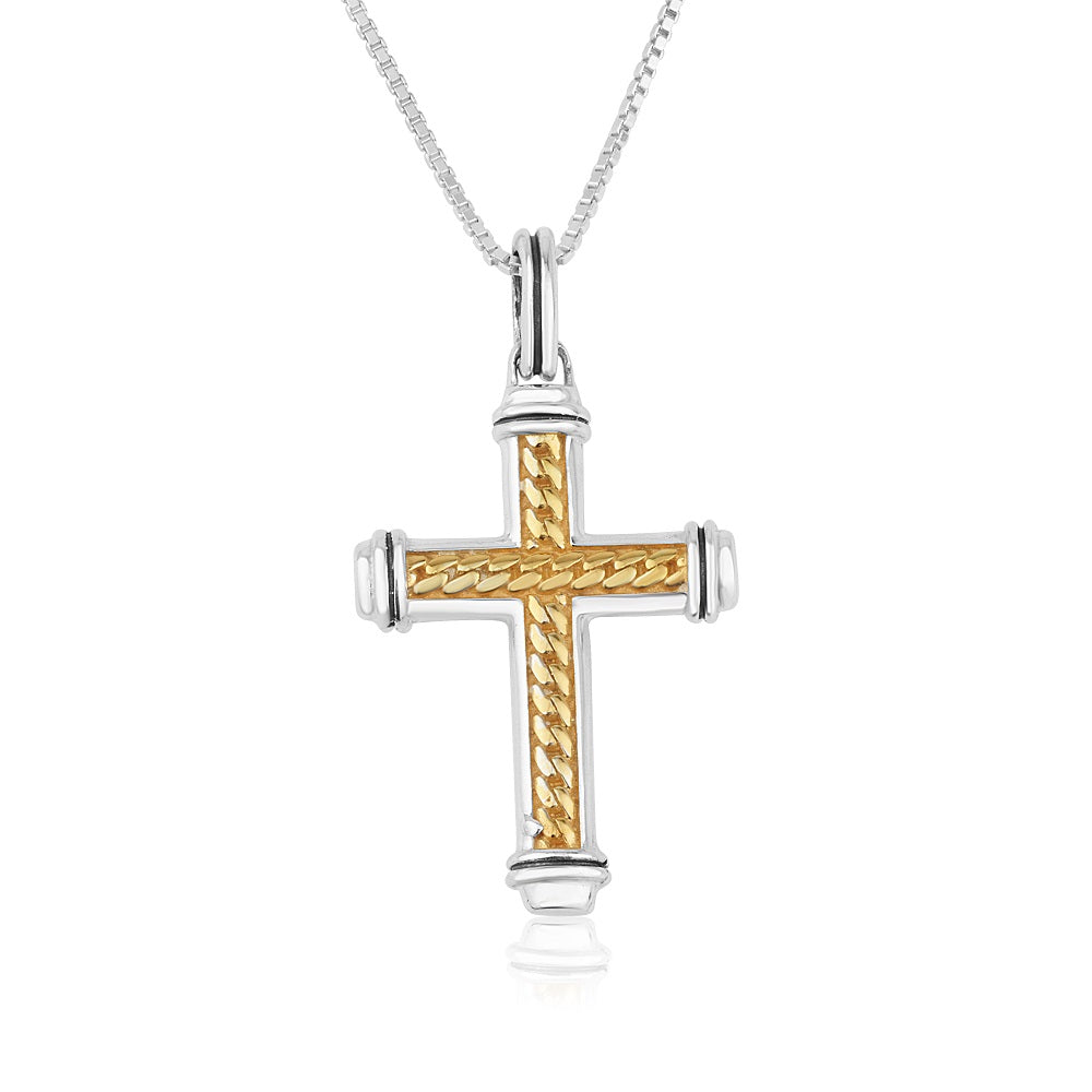 Chain-link cross pendant necklace in gold-plated 925 sterling silver by Marina Jewelry