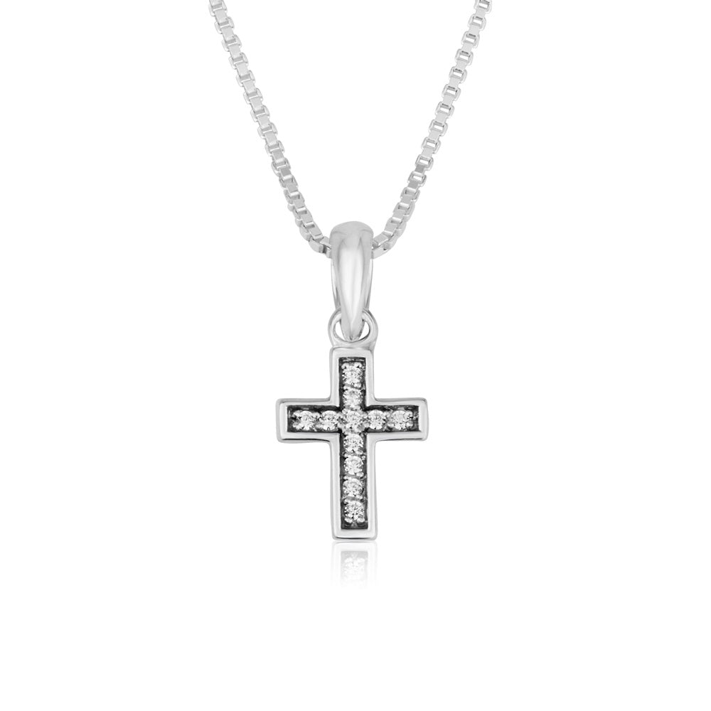 Cubic zirconia pave cross pendant necklace in 925 sterling silver by Marina Jewelry