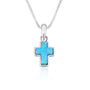 Mini blue opal cross pendant necklace in 925 sterling silver by Marina Jewelry