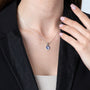Blue Enamel Virgin Mary Medal Pendant Necklace in 925 Sterling Silver – shown worn, close-up