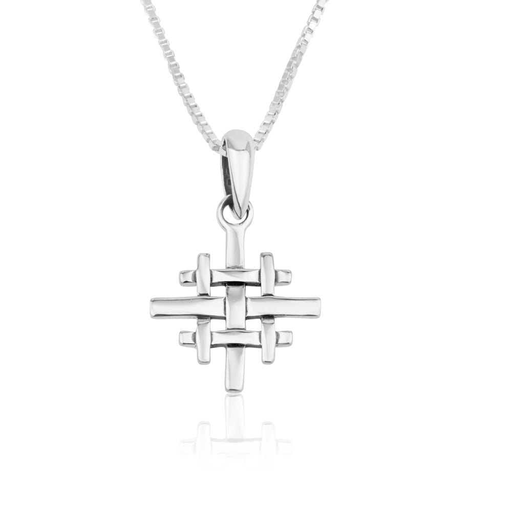 3D woven Jerusalem Cross pendant necklace in 925 sterling silver by Marina Jewelry