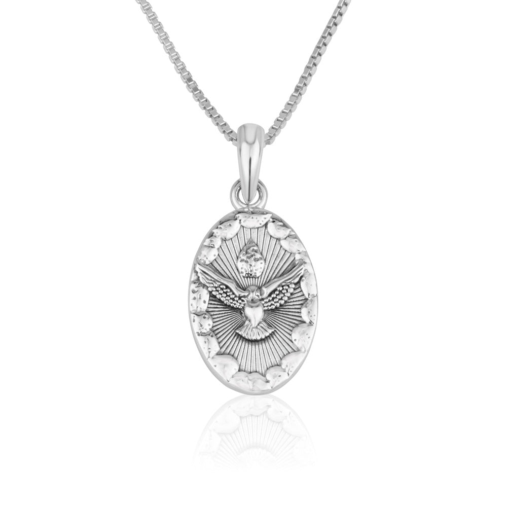 Holy Spirit & Holy Family Double-Sided Pendant Necklace in 925 Sterling Silver