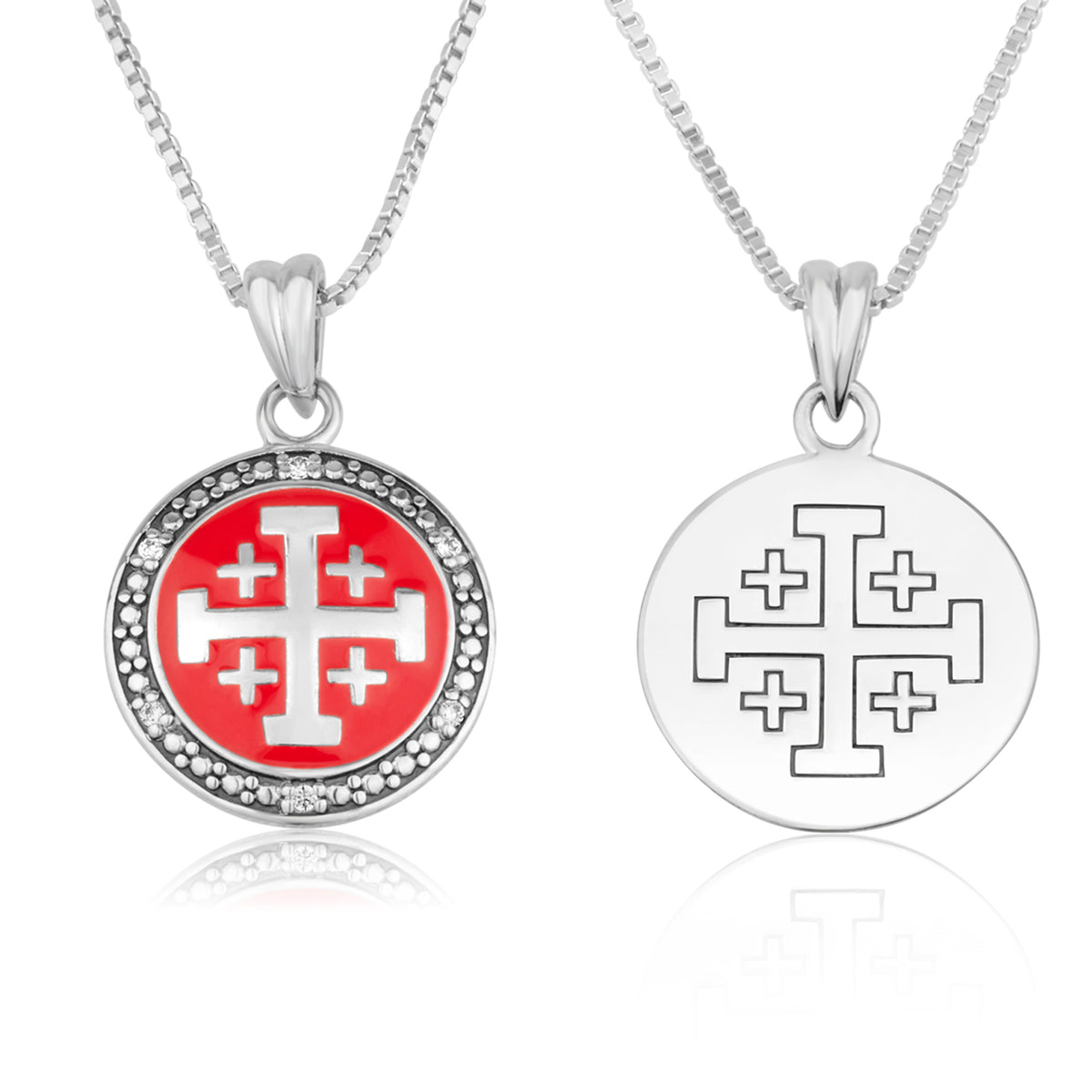Jerusalem Cross red enamel pendant necklace in 925 sterling silver by Marina Jewelry