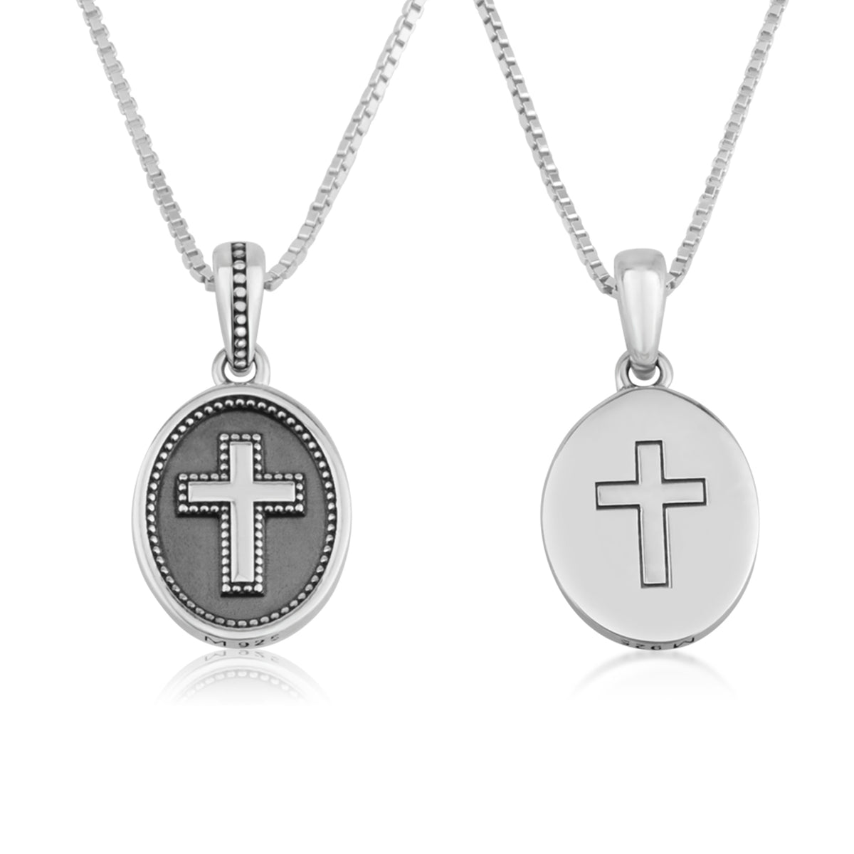 Double-sided cross pendant necklace in oxidized 925 sterling silver by Marina Jewelry