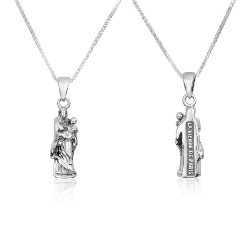 La Vierge de Paris Virgin and Child statue pendant in sterling silver by Marina Jewelry