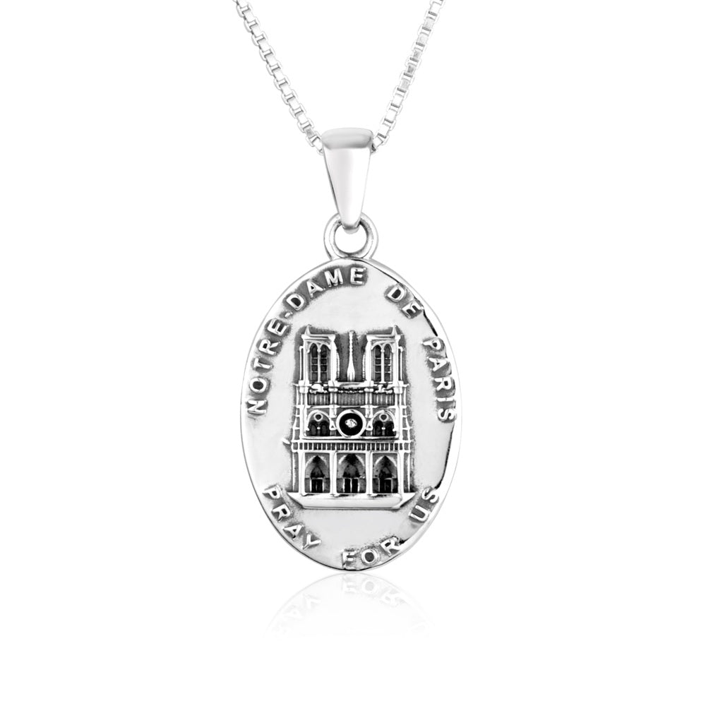 Notre-Dame de Paris Madonna Medal Necklace in 925 Sterling Silver, view 3 by Marina Jewelry