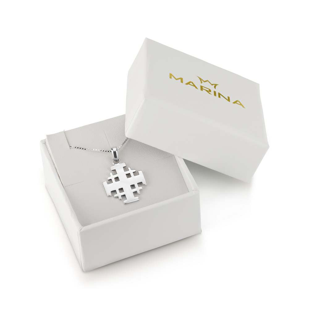 Jerusalem Cross Pendant Necklace, Jerusalem Engraved Back, 925 Sterling Silver – gift box