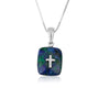 Roman cross pendant cut into an Eilat stone cabochon in 925 sterling silver by Marina Jewelry