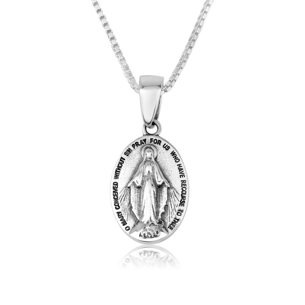 Oxidized 925 sterling silver Miraculous Medal pendant by Marina Jewelry