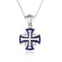 Jerusalem cross pendant necklace in 925 sterling silver with blue enamel by Marina Jewelry
