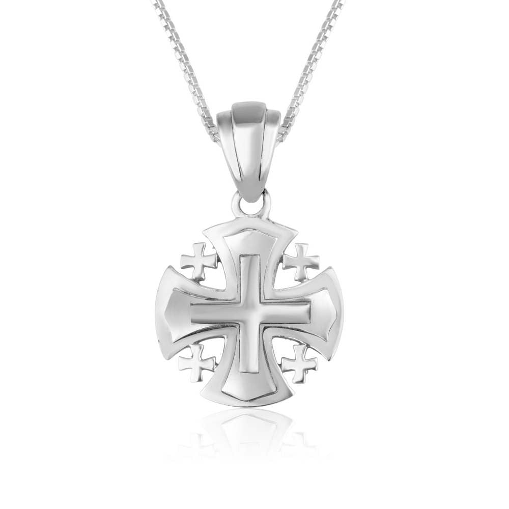 Polished 925 sterling silver Jerusalem Cross pendant by Marina Jewelry
