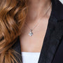 Jerusalem Cross Pendant Necklace, Rounded Flared Shape, 925 Sterling Silver – shown worn, close-up
